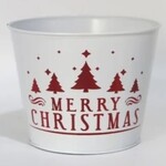 'MERRY CHRISTMAS'  White Metal Pot w/Hard Liner  (Fits 6" Pot)