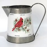Cardinal on Pine Branch  White/Silver Metal Watering Can w/Hard Liner