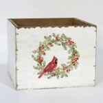 Wreath w/Red Cardinal On Distressed White Wooden Box  w/Liner