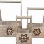 Wooden Container w/Snowflake Burnt Design  W/Liner -SMALL