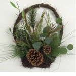 Hanging Basket w/Mixed Greens  & Pinecones