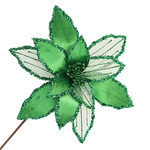 12" Poinsettia Stem Green Emerald  Velvet Sheer  w/ 20"  STEM