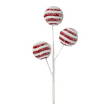 SPRAY CANDY CANE BALL 14.5" X3 RED /WHITE FROSTED