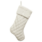 STOCKING 20.5" IVORY VELVET QUILTED W/ FAUX FUR CUFF