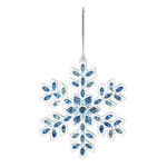 ORN BLUE / WHITE SNOWFLAKE 4.5" W/LT. BLUE GLITTER