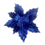 POINSETTIA HEAD BLUE COBALT 5" VELVET W/SEQUIN AND CLIP