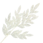 28" White Glitter Bay Leaf Pick
