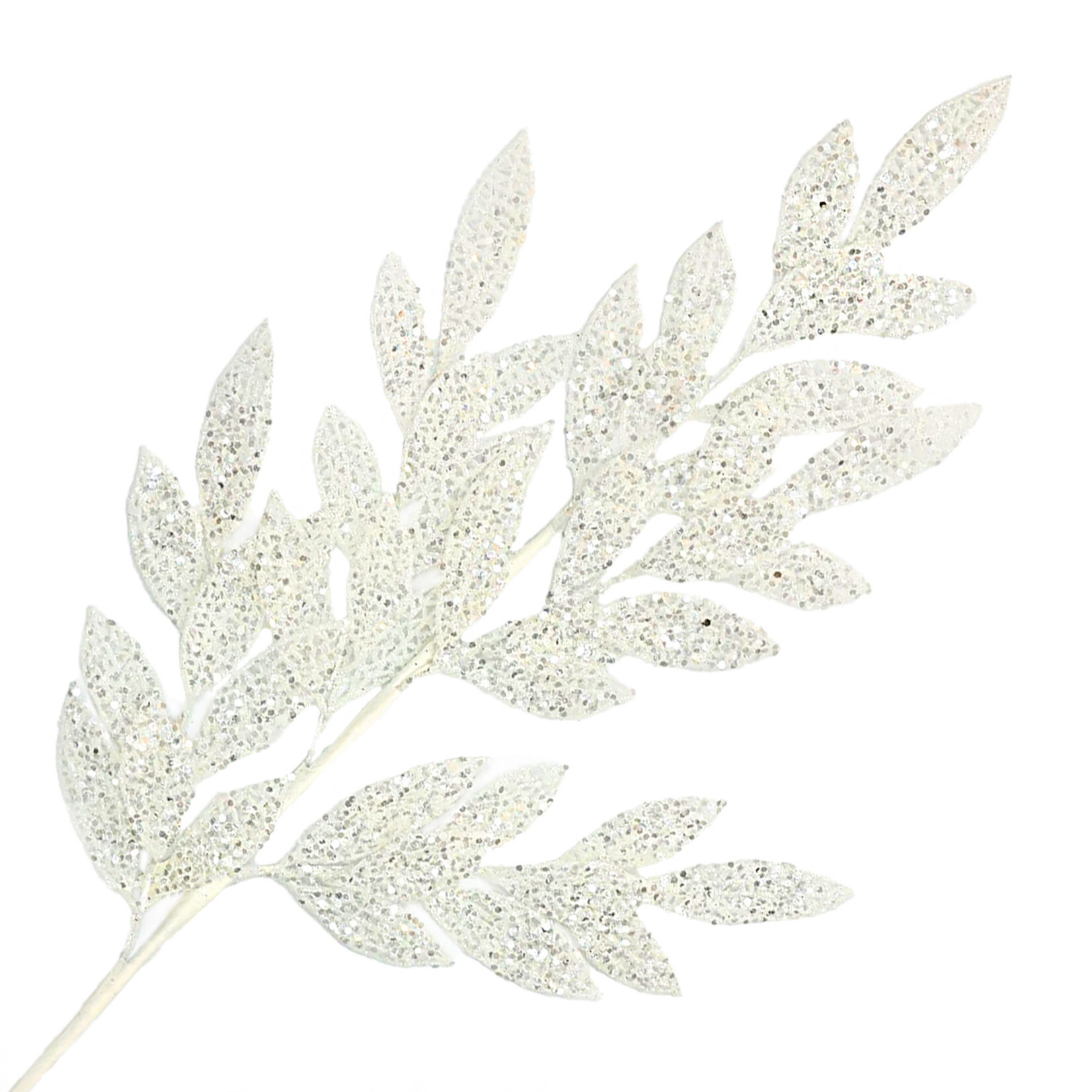 28" White Glitter Bay Leaf Pick