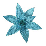 POINSETTIA HEAD BLUE PEACOCK 11.5" W/ GLTR. & CLIP