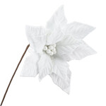 POINSETTIA STEM WHITE 20" VELVET W/ GLITTER EDGE