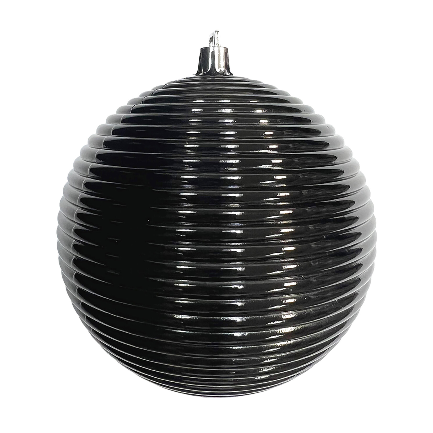 Ribbed Shiny Black Ball Ornament 100mm