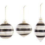 Stripped Black & White Glass Ornament, 3 Asst.