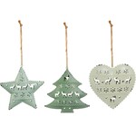 Green Metal Christmas Ornament, 3 Asst.