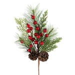15" Mixed Pine Berry/Cones Pick