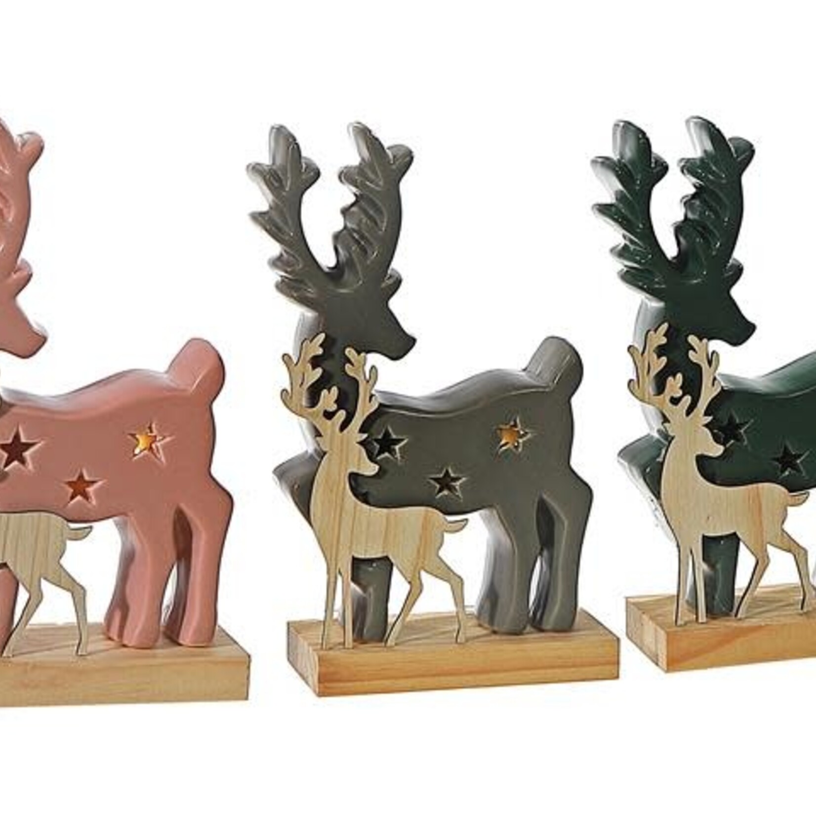 LED Deer W/ Wooden Stand 3Asst. - green or pink