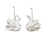 3.75" White /Gold Swan w/glitter Ornament