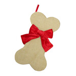 14" Burlap Tan Stocking  W/ Velvet  Bow,  Dog Bone Design