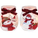 Cheerful Snowman Pre-Lit Small Jar w/ Ribbon