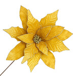 18" Poinsettia Stem Gold Velvet  w/ 24" Stem