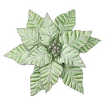 Sage Green Velvet Poinsettia w/Silver Glitter & Clip
