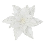 POINSETTIA HEAD WHITE 12" VELVET GLITTER & CLIP