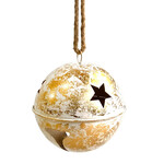 BELL GOLD/WHITE 8" (JINGLE) METAL W/ SISAL ROPE HANGER