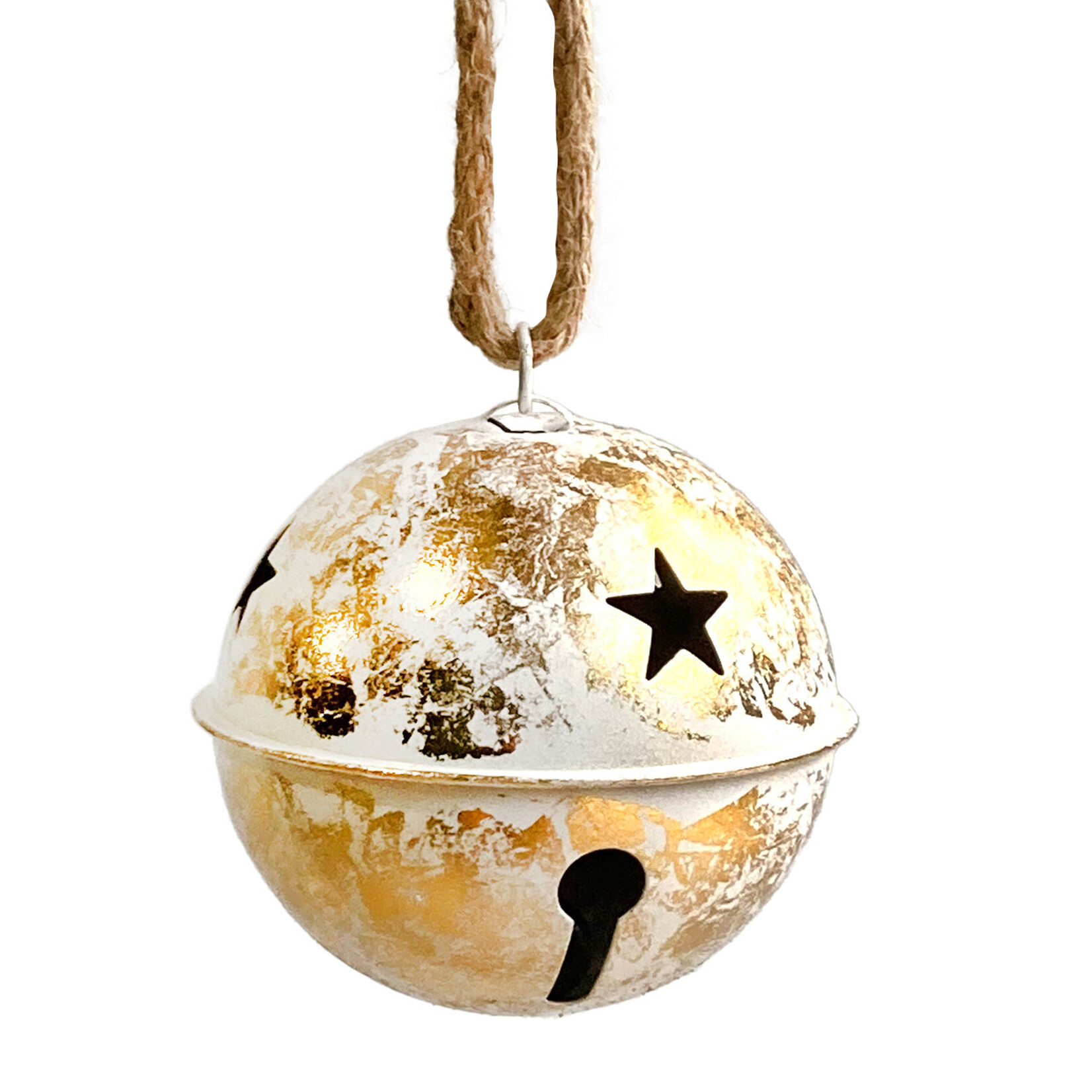 5.5" Jingle Bell Metal Gold/Whitewash