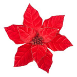 POINSETTIA HEAD RED 9.5" VELVET W/ CLIP