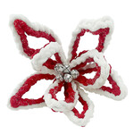 Red/ White Poinsettia Hollow Petals w/Bells & Clip