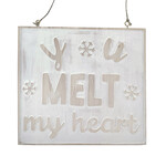 WOODEN WALL DECOR "YOU MELT MY HEART" 6.5"x6.5" NATURAL/ WHITEWASHED