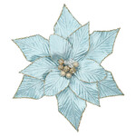 POINSETTIA HEAD BLUE ICE 12" VELVET CH GLITTER EDGE W/ CLIP