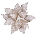 Poinsettia Champagne 10" W/ Glitter & PEARLS W/ Clip