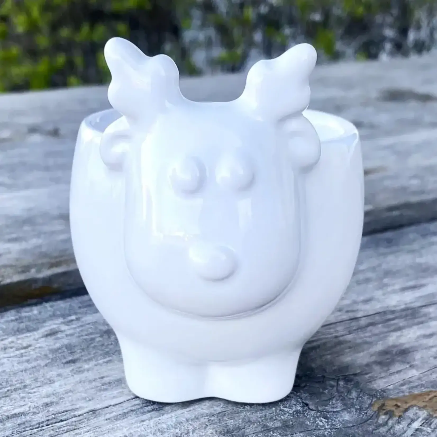 White Glazed Reindeer pot