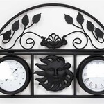 Black Metal Sun Wall Clock/Thermometer