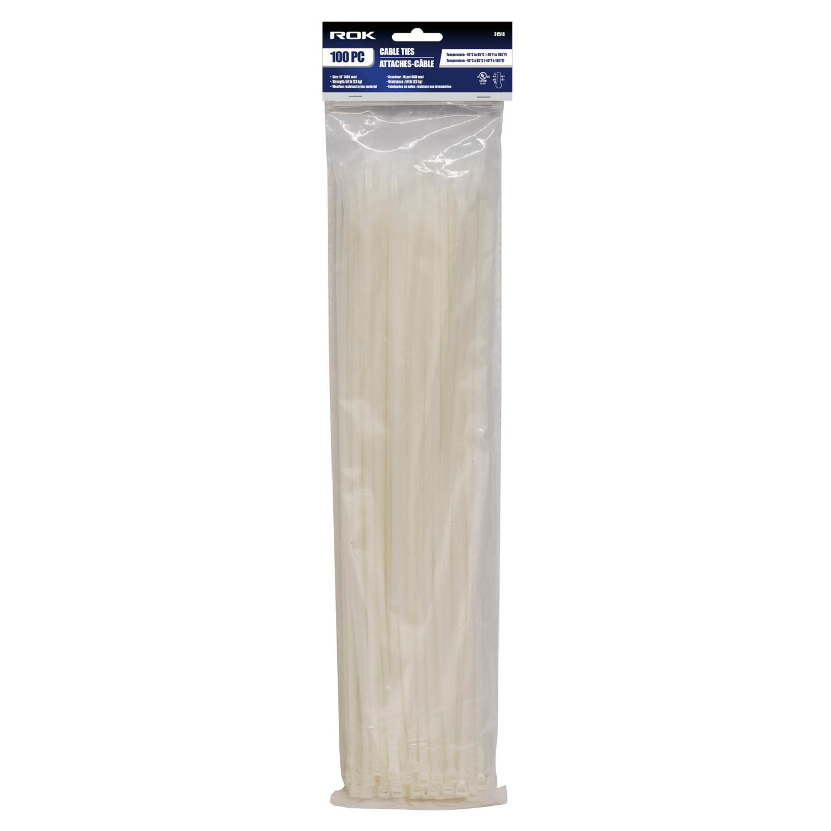16" Cable Ties- Clear - 100PC