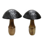Wooden Mushroom Metal Black Top Asst