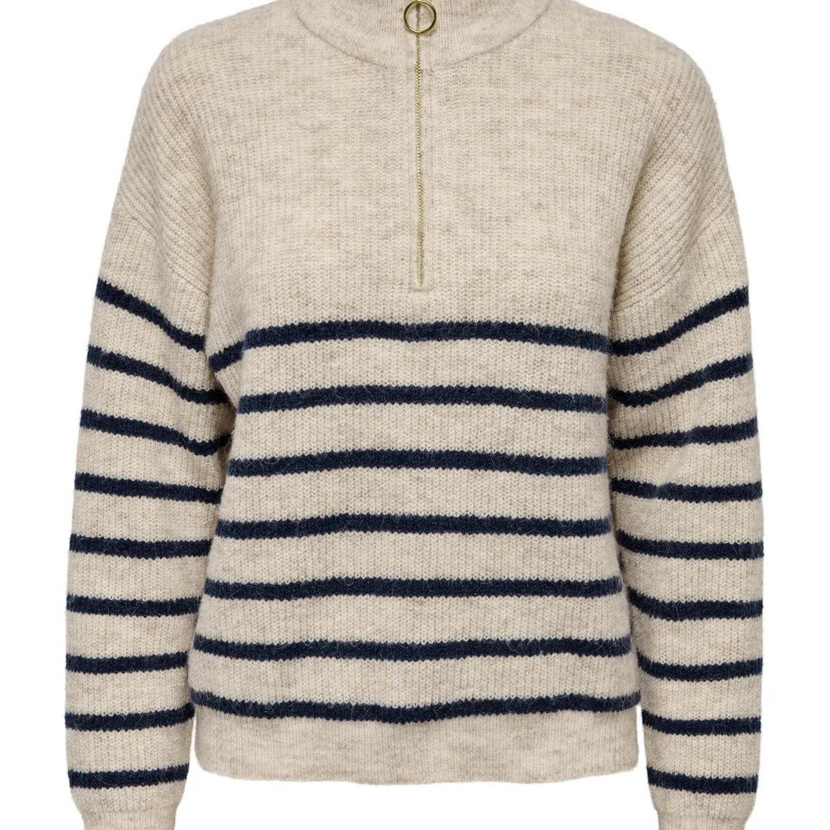 Long Sleeve 1/4 Zip Pullover Knit Blue Stripes Size: Small - Large