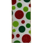 2.5"X10YD Green/Red Glitter Polka Dot Ribbon