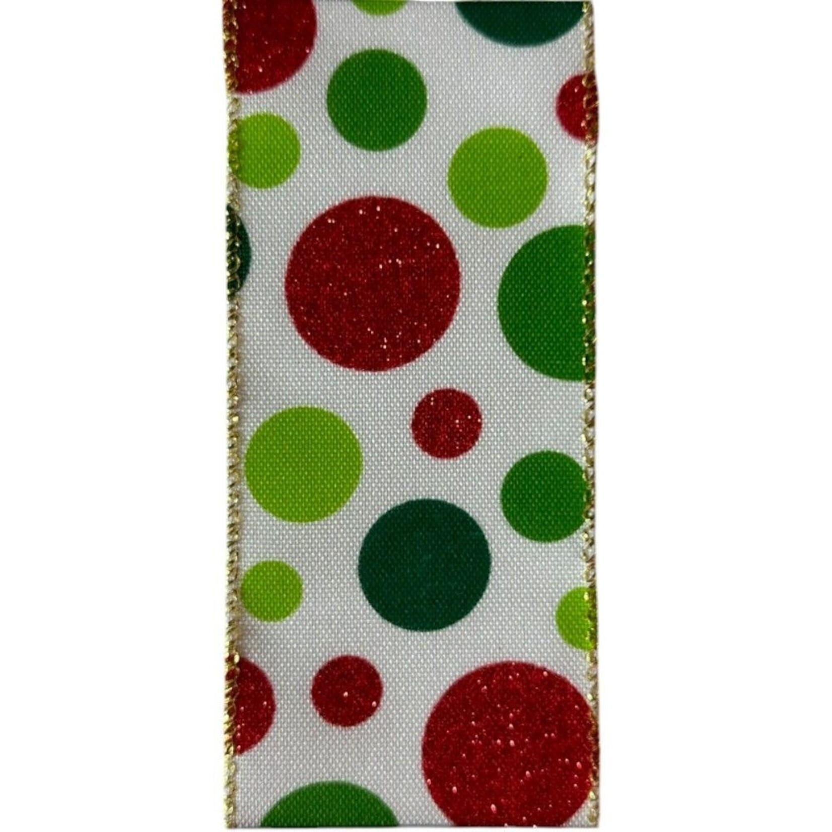 2.5"X10YD Green/Red Glitter Polka Dot Ribbon