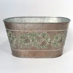 Embossed Pine Cones / Metal Pot w/ Liner 11X7.25X6"H