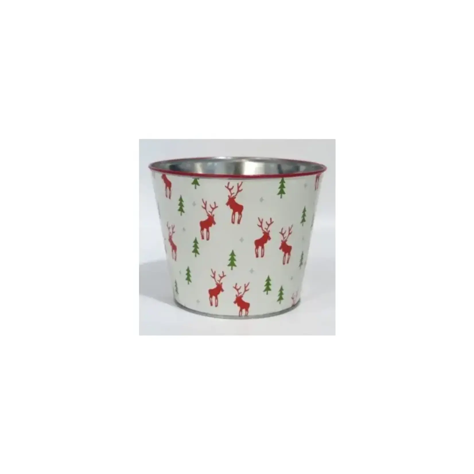 Metal Pot, Reindeer Covered Pot w/Liner 6.75X5.25"H (FITS 6"POT)