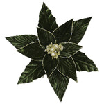 Poinsettia Dark Green/Champagne edge 11.5" W/ CLIP