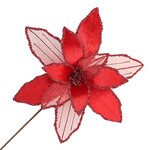 Poinsettia Stem Red 16" Velvet Sheer  w/ 20" Stem