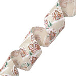 Wired Ribbon 2.5"x10 yds, Burlap w/Brown, Red & Green Snowed Gingerbread House