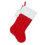 Stocking 20.5" Red/White Striped Faux Fur w/Pom Poms