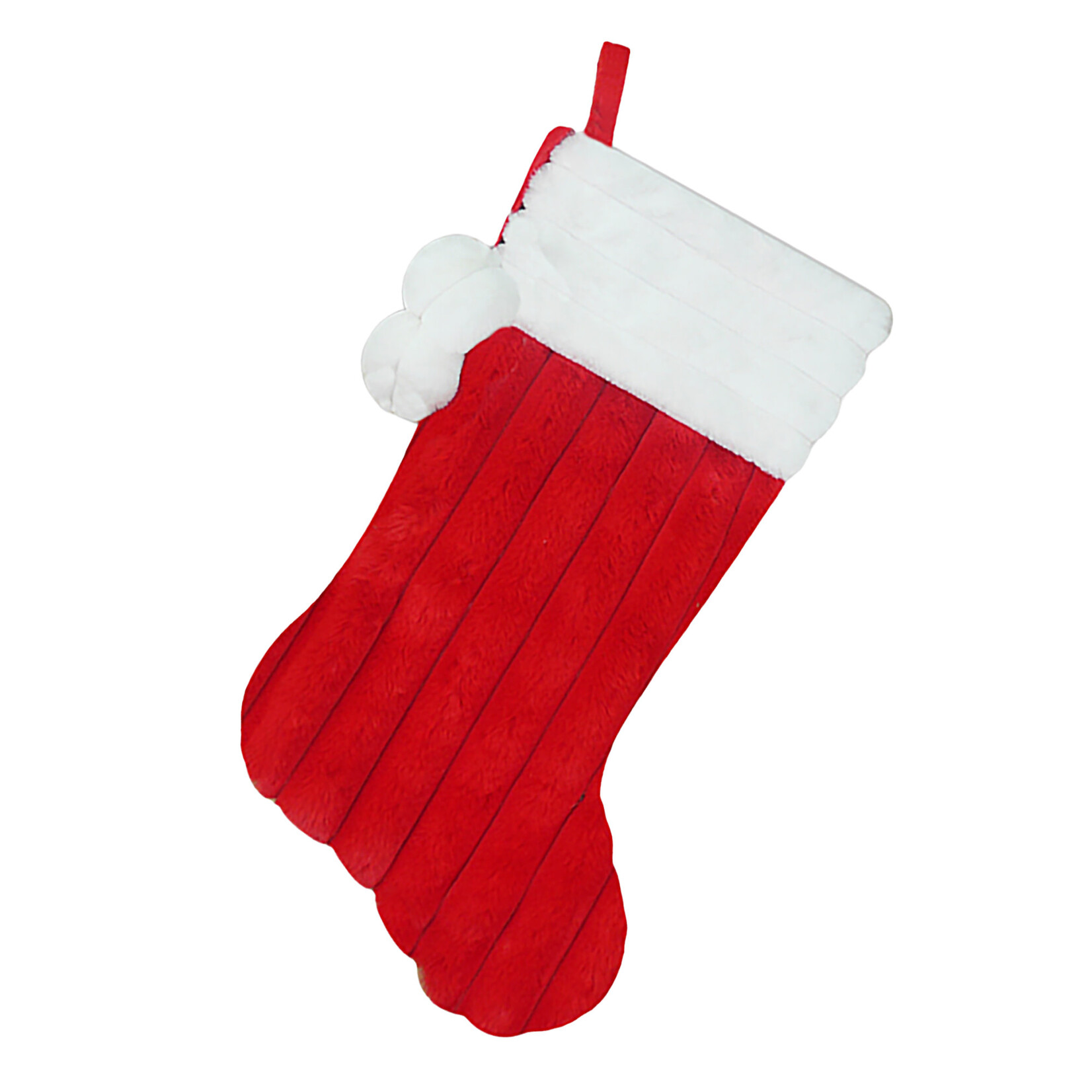 Stocking 20.5" Red/White Striped Faux Fur w/Pom Poms