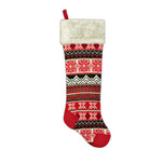 Stocking 25" Red/White/Black Knitted & Fleece w/Faux Fur Cuff, Heel & Toe