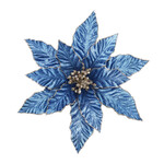 Blue Steel Poinsettia 12" Velvet W/ Champagne Glitter& Clip
