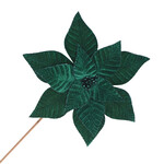 Emerald Green Poinsettia 12" Velvet Ribbed w/ Glitter edge