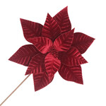 Ribbed Burgundy Poinsettia 12" Velvet w/ Glitter Edge